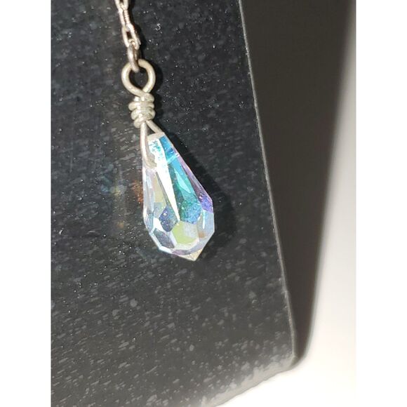 Crystal Dangle Drop Earrings Threader Chain AB Coated Glass Evening Elegant - Picture 2 of 7